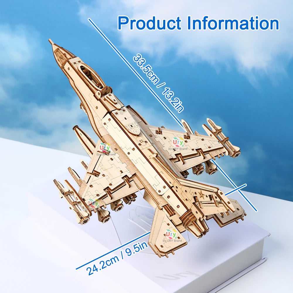 Ury 3D Wooden Puzzle WW2 Military Army Fighter Plane Jet Warcraft Assemble Model DIY Kits Toy Desk Decoration Gifts for Kids Boy