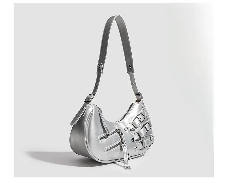 Korean Style High-end Feely2k Spicy Girl Underarm Bag 2024 New Street Trendy Cool Motorcycle Bag Fashionable Versatile Shoulder