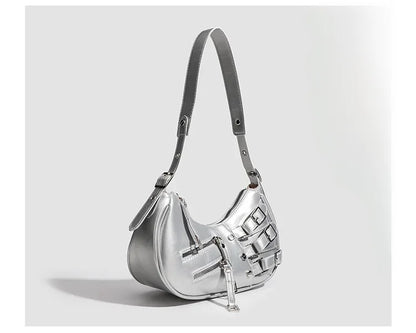 Korean Style High-end Feely2k Spicy Girl Underarm Bag 2024 New Street Trendy Cool Motorcycle Bag Fashionable Versatile Shoulder