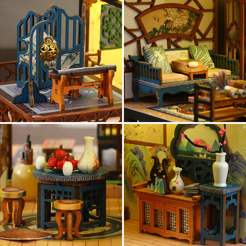 DIY Elegant Orchid Pavilion Miniature Kit - Handcrafted 3D Book Nook Model with Ancient Chinese Style, Creative Christmas Black