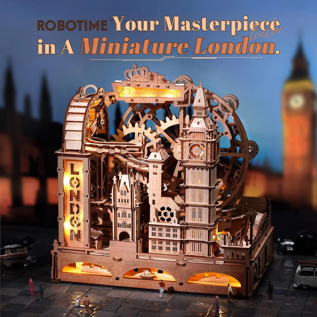 Robotime Rokr 3D Wooden Puzzles London City Miniature Marble Run Building Toys DIY Pinball Machine Model Kits Gear Ball Challeng