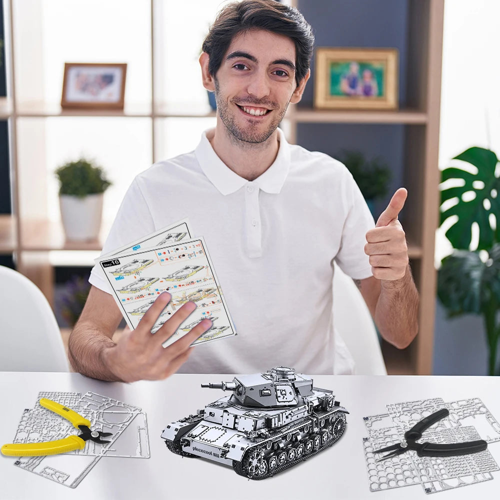 Piececool 3D Metal Model Kits 1:48 Panzer IV Tanks D Puzzle 3D DIY Set for Adult Brain Teaser Jigsaw for Collection