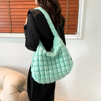 Quilted Bubbles Shoulder Bags Women Large Capacity Sling Bag Puffer Padded Fashion Satchel Bag Casual Solis Color Crossbody Bags