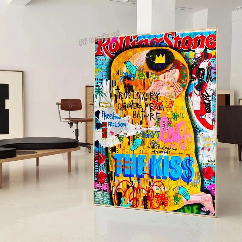 Famous Painting The Kiss By Gustav Klimt Canvas Painting Pop Art Posters and Prints Street Graffiti Wall Art Picture Home Decor