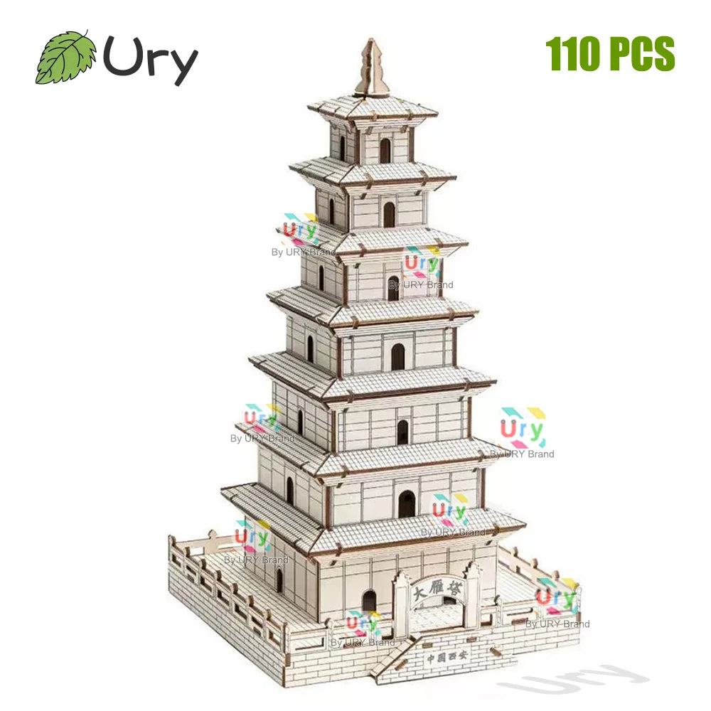 3D Wooden Puzzle Chinese Ancient Pagoda Architecture Mortise and Tenon Tower Model DIY Kits Toys Desk Decoration Gifts for Kids