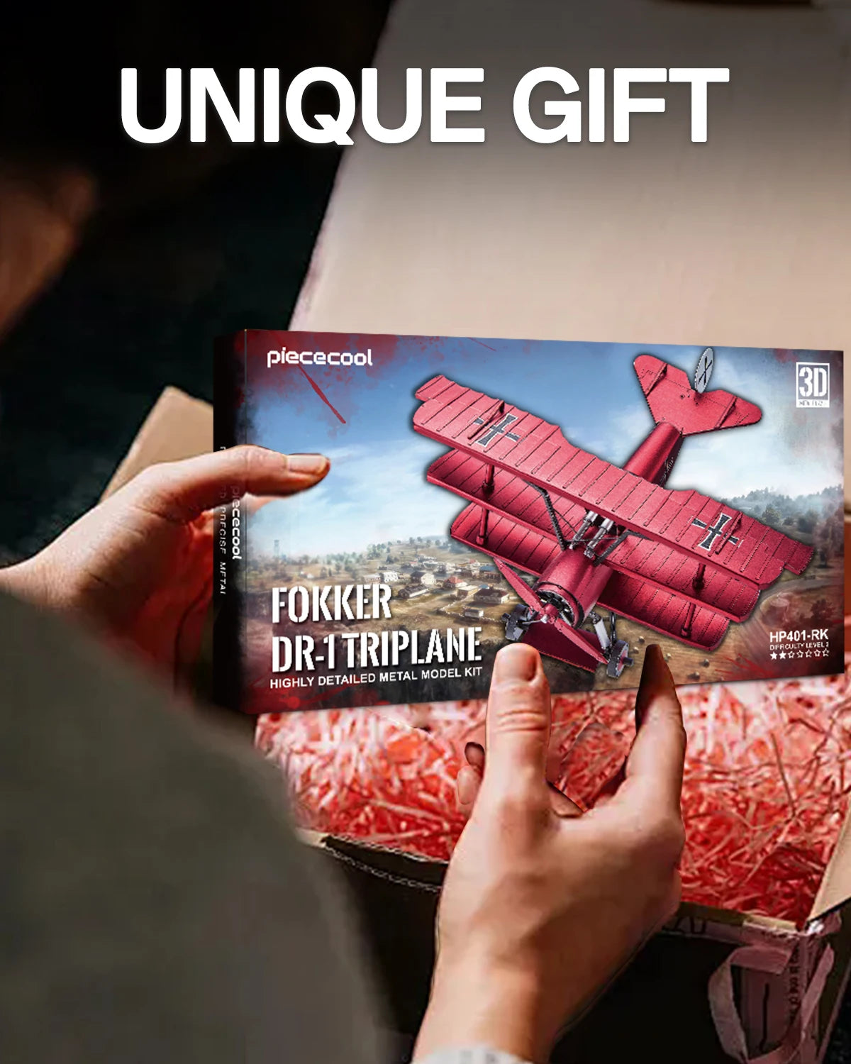 Piececool 3D Metal Puzzles Fokker Dr-1 Triplane Assembly Metal Model Kits for Teen DIY Jigsaw Building Blocks Creative Gifts