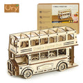 Ury 3D Wooden Puzzle Movable Retro Steam Train Double-decker Bus Handmade Assembly Truck Model DIY Toys Decoration Gift for Kids