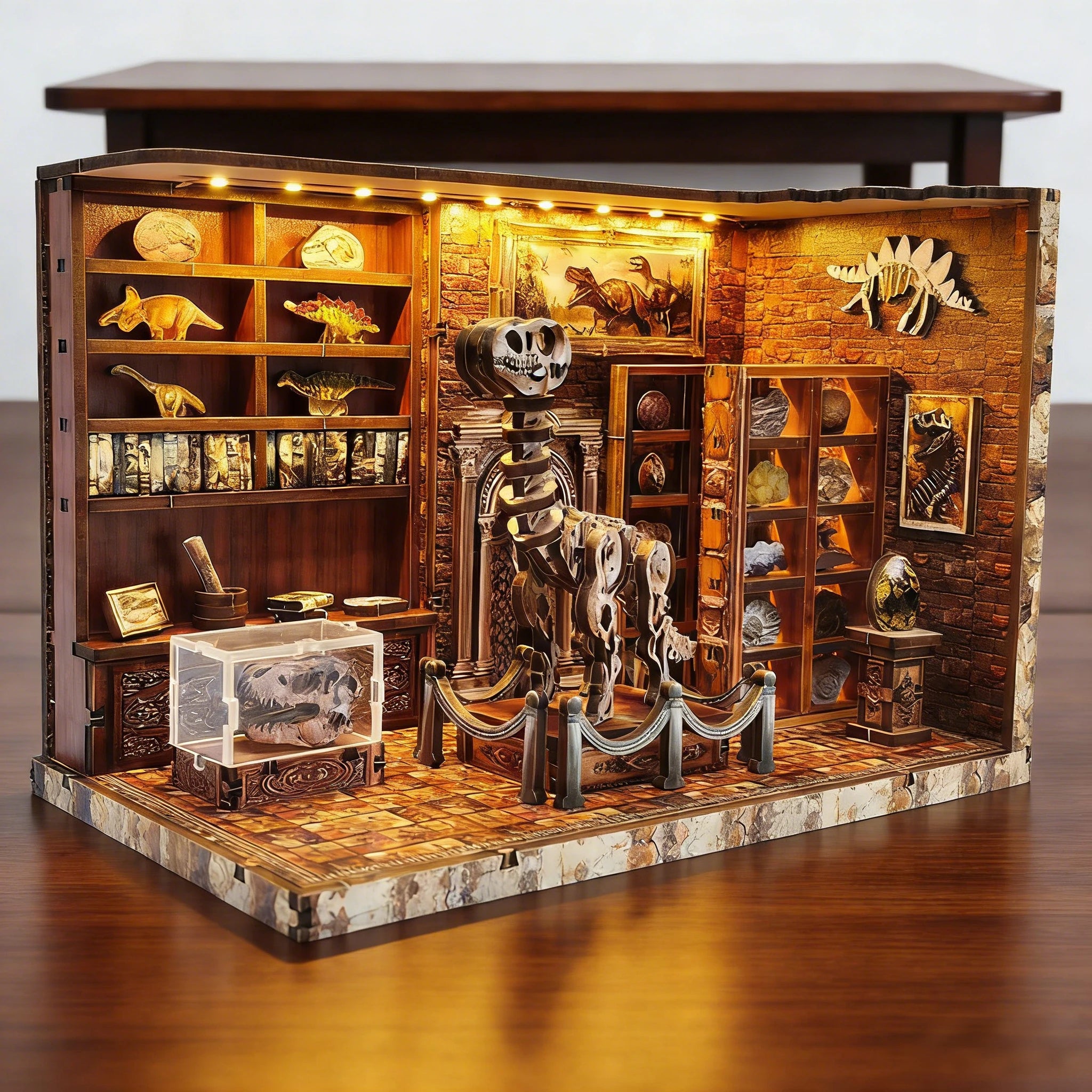 DIY Dinosaur Research Institute - Hand-Assembled Wooden Bookend Model, Miniature House  Creative Gift for Home Decor Collection