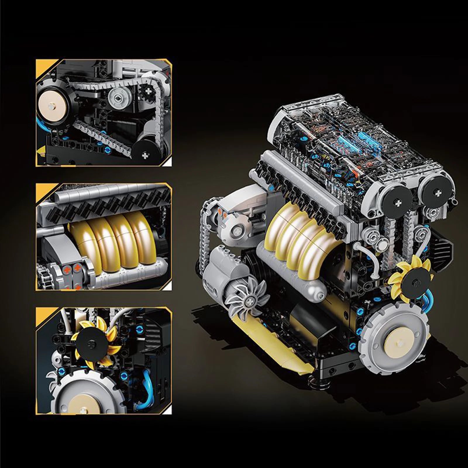 YC614 Inline 4 Cylinder Mechanical Engine Model Kit 853pcs Small Particle Assembly Blocks Working Piston Motor Educational Toy