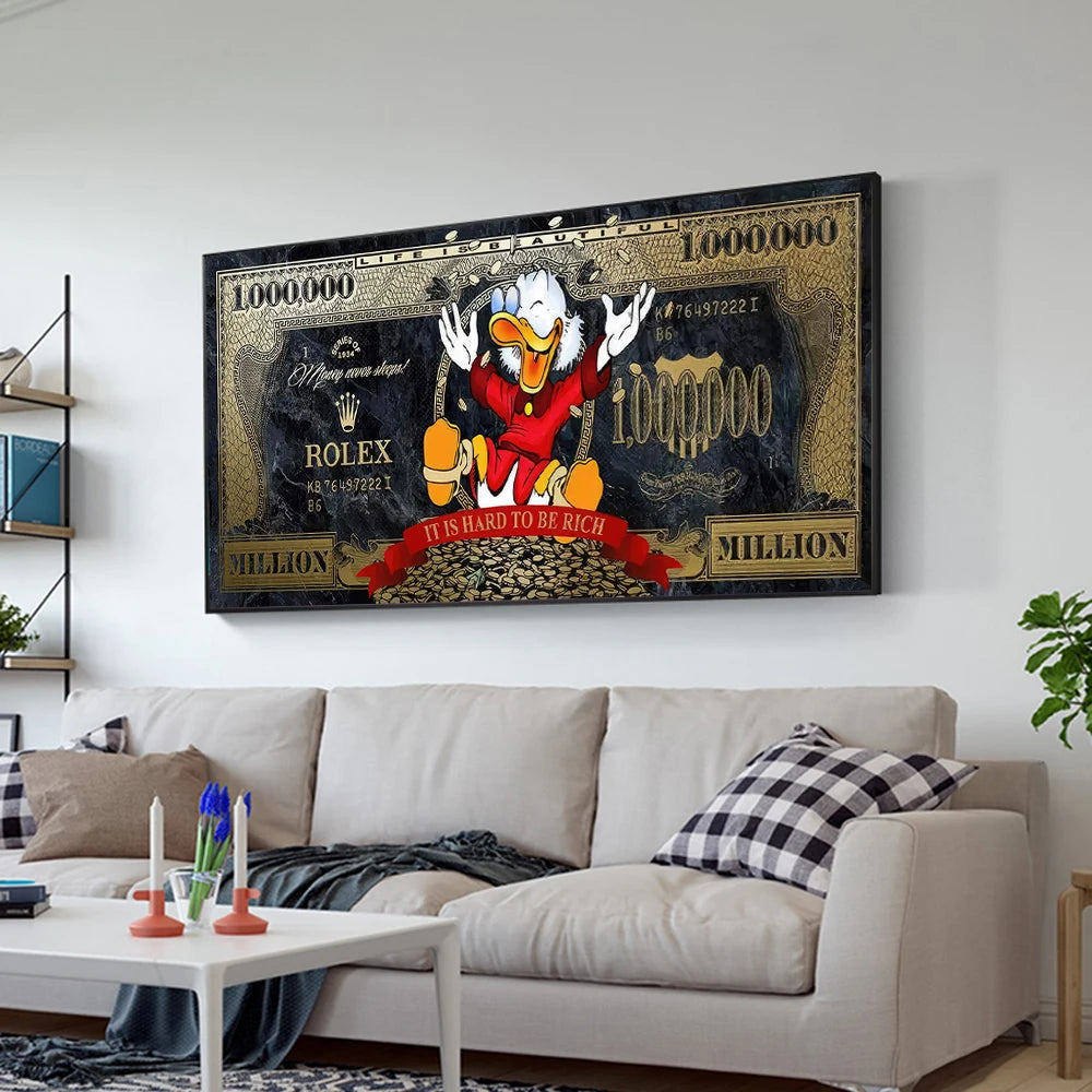 Gold Scrooge One Million Dollar Canvas Art Posters and Prints Donald Duck Fashion Luxury Painting on the Wall Art Picture Cuadro