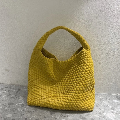 2025 Fashion Soft Hobo Weave Shoulder Handbag With Insert Organizer Woven Vegan Leather Top-handle Tote All-Match Underarm Bag