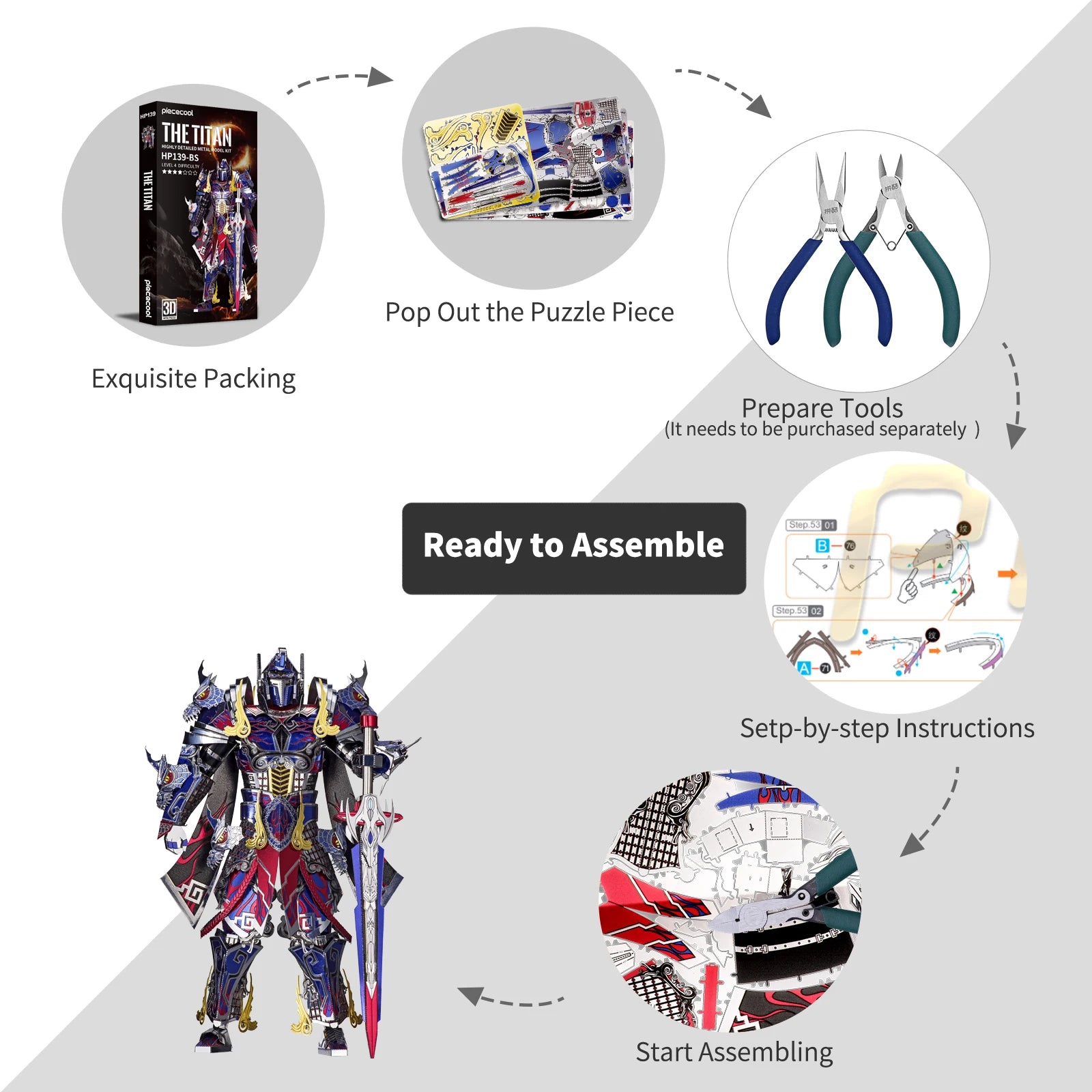 Piececool 3D Metal Model Kits Titan DIY Assembly Jigsaw Toy Puzzle 3D Sets Creative Gifts for Christmas