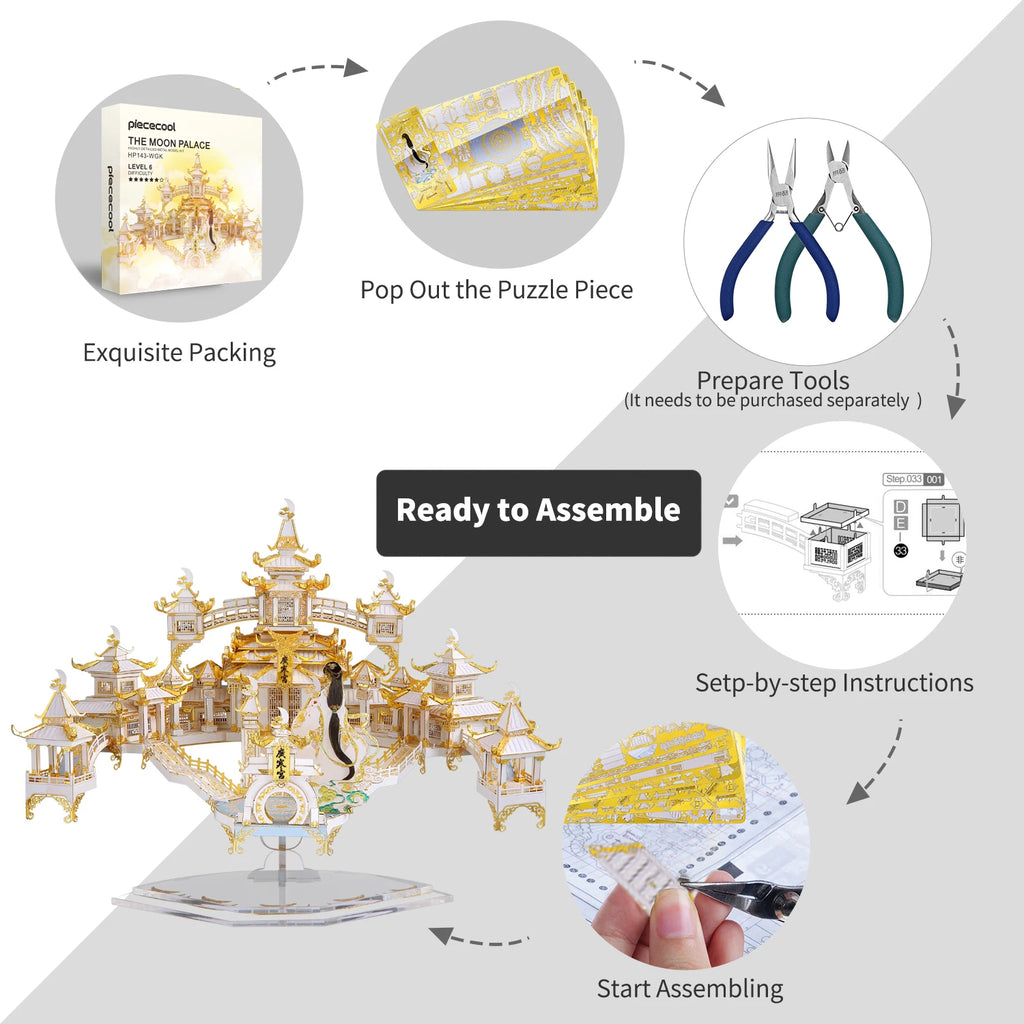 Piececool 3D Metal Puzzles-The Moon Palace Building Kits for Adult DIY Toys Model Kits Birthday New Year Gifts