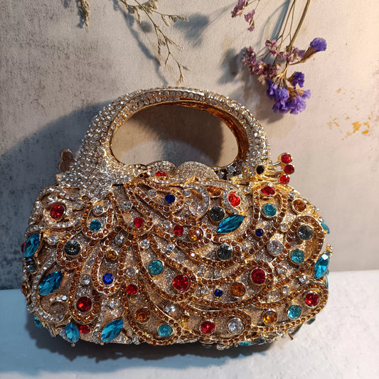 Gold Stones Handbags For Women Blue/Green Evening Clutch Bag Female Chain Wedding Cellphone Clutches Top-Handle Totes Handbag