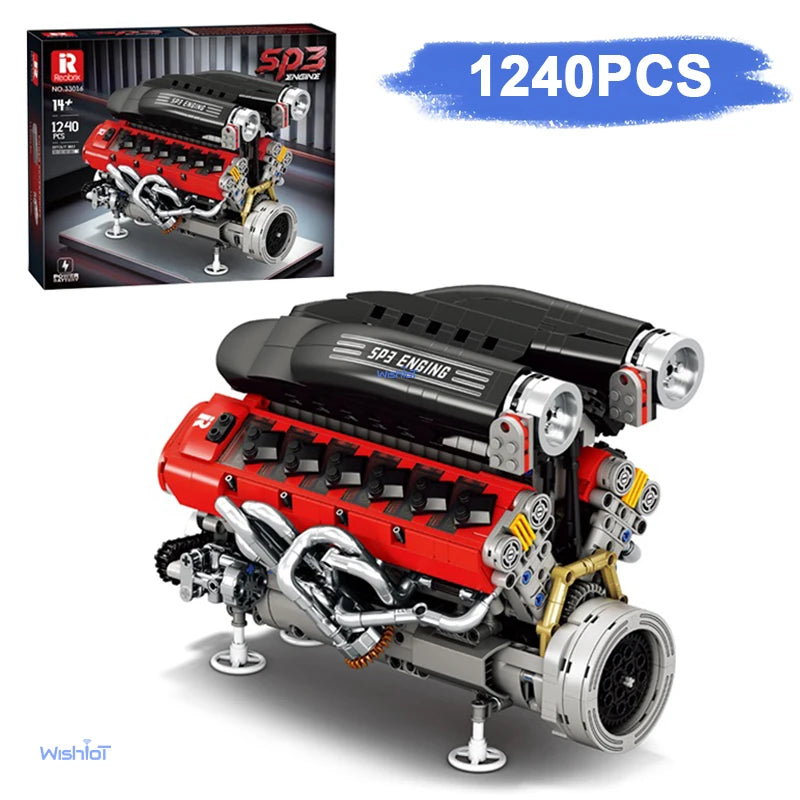 MOC Mechanical SP3 Engine Model 1240PCS Building Blocks Set with Power Motor Technical Assembling Toys for Children Xmas Gift