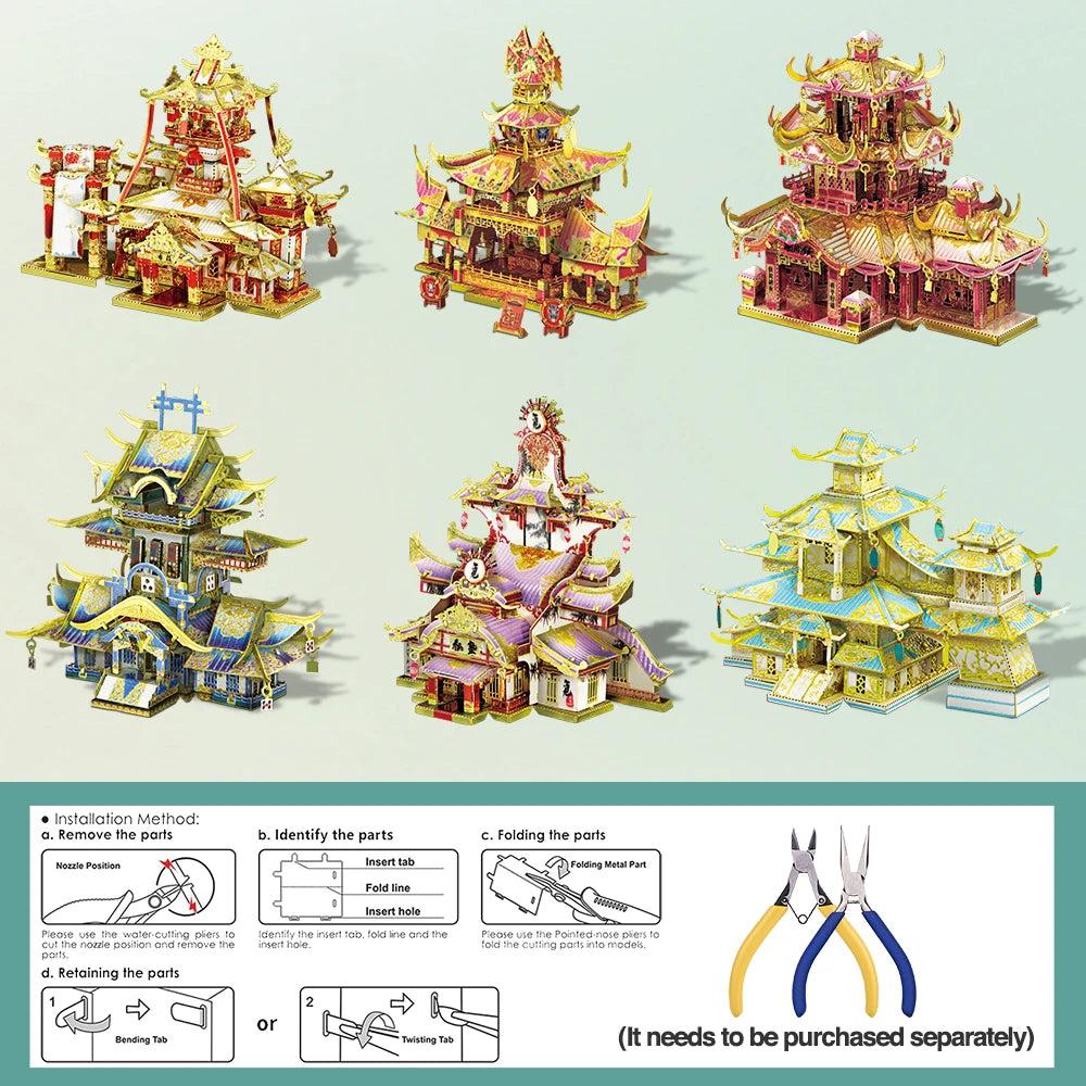 Piececool 3D Metal Puzzles Chinese Ancient Buildings Assembly Model Kit Brain Teaser Jigsaw Toy for Home Decoration