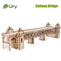 Ury 3D Wooden Puzzle Retro Steam Train with Track Railway Bridge Handmade Assembly Truck Model DIY Toys Decoration Gift for Kids