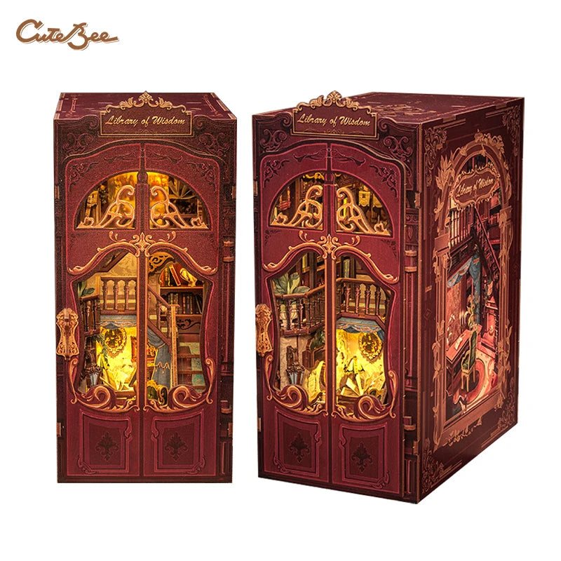 CUTEBEE DIY Book Nook Kit Miniature Doll House With LED Light 3D Puzzle Model Building Wooden Booknook Toy Adults Birthday Gifts