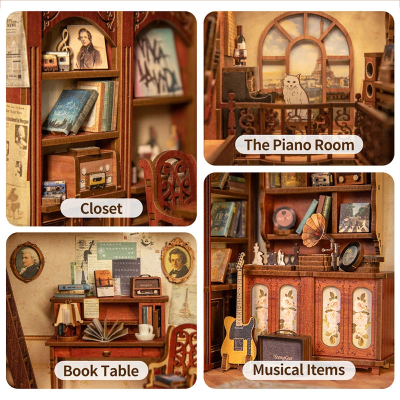 CUTEBEE DIY Book Nook Kit Miniature House Gift Ideas With Dust Cover Touch Light Secret Rhythm Craft Toys for Birthday Gift