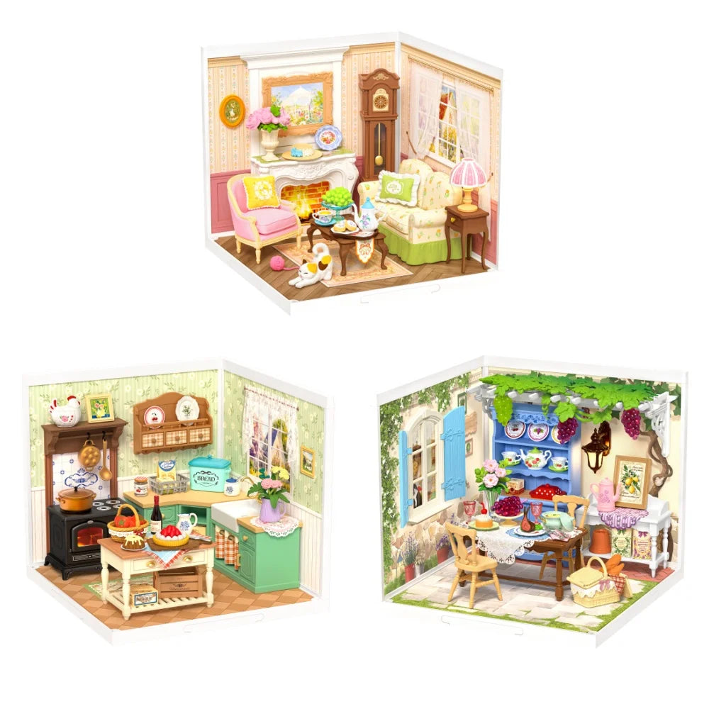 Robotime Rolife DIY Miniature House Kit Model Building Craft Kit with LED for Adults Kids Holiday Tea Time and Farmhouse Kitchen