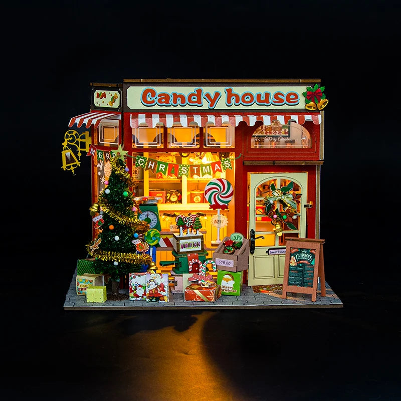 Christmas Candy House DIY Wooden Cottage Kit - 3D Puzzle Miniature Model, Creative Home Decor, Holiday Gift
