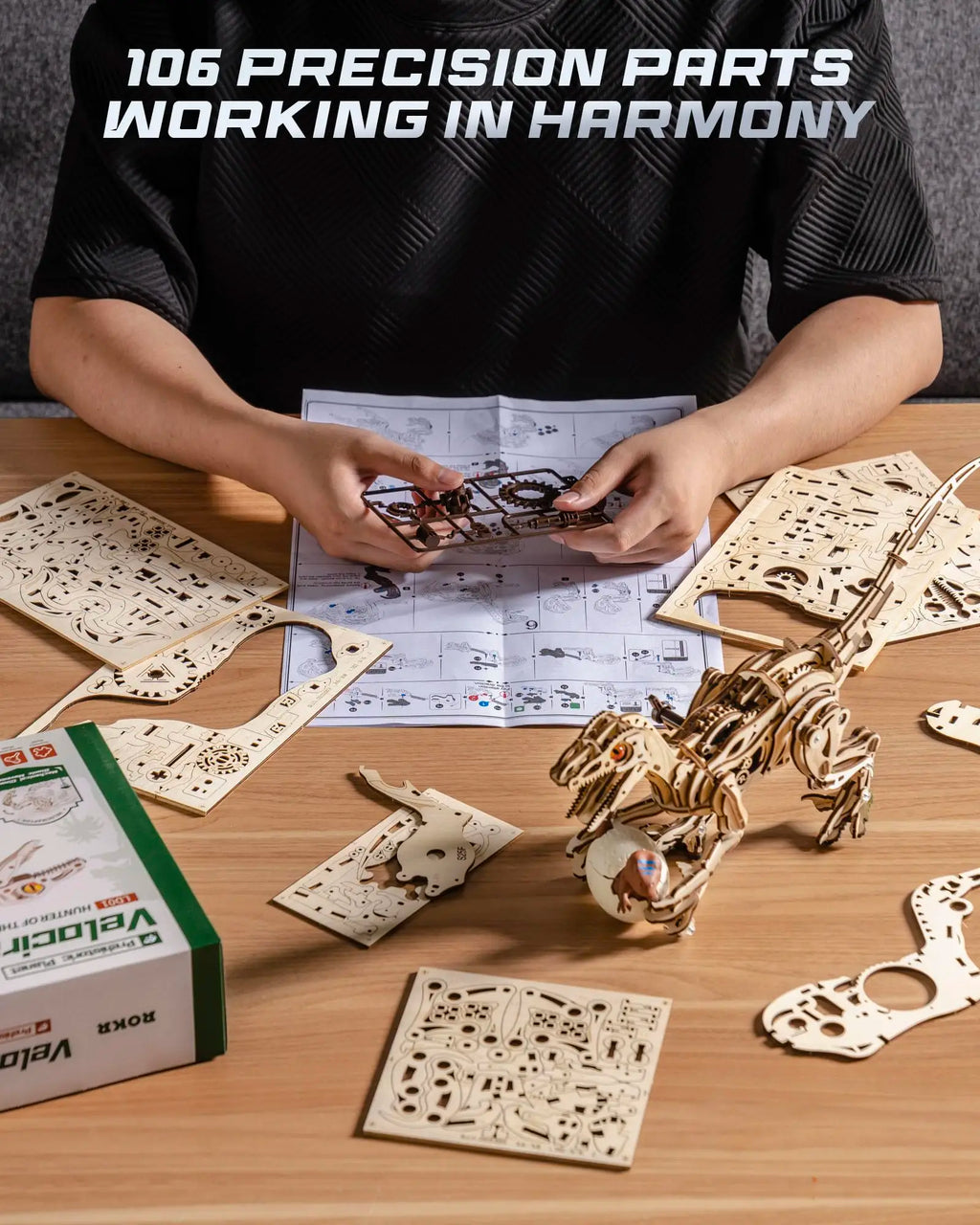 Robotime Rokr Velociraptor Mechanical 3D Wooden Puzzle Dynamic gears Creative Relaxing Gift for Craft lover Kids Adults