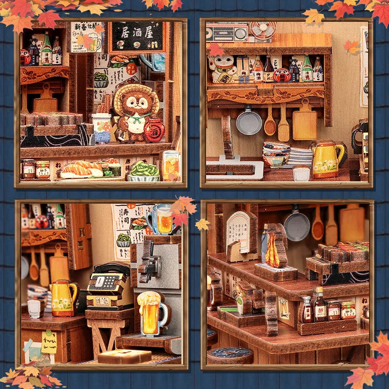 CUTEBEE Book Nook Miniature Building Kits Dollhouse DIY Wooden Mini Doll House for Party Birthday Gift Choshi no Shitamachi