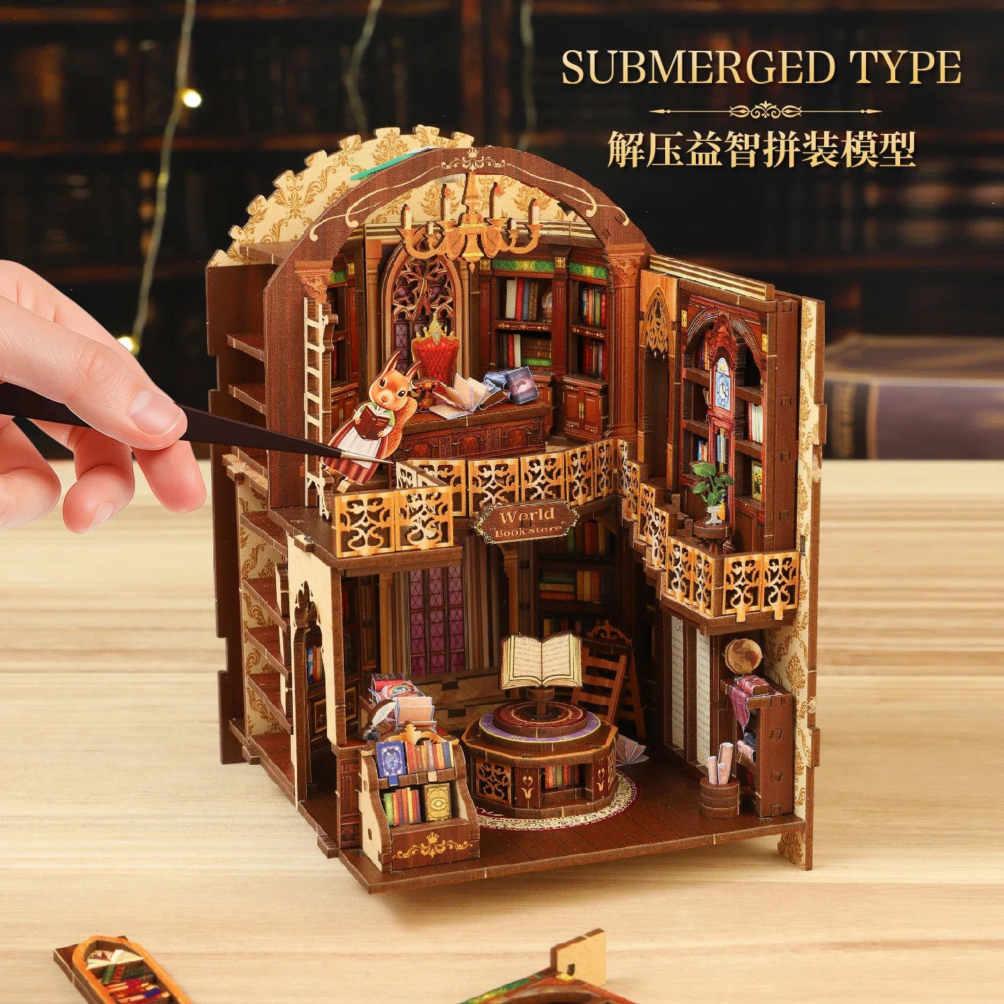 3D DIY Wooden Book Nook - Wanguo Bookstore Model Kit, Creative Handmade Gift for Christmas & Black Friday