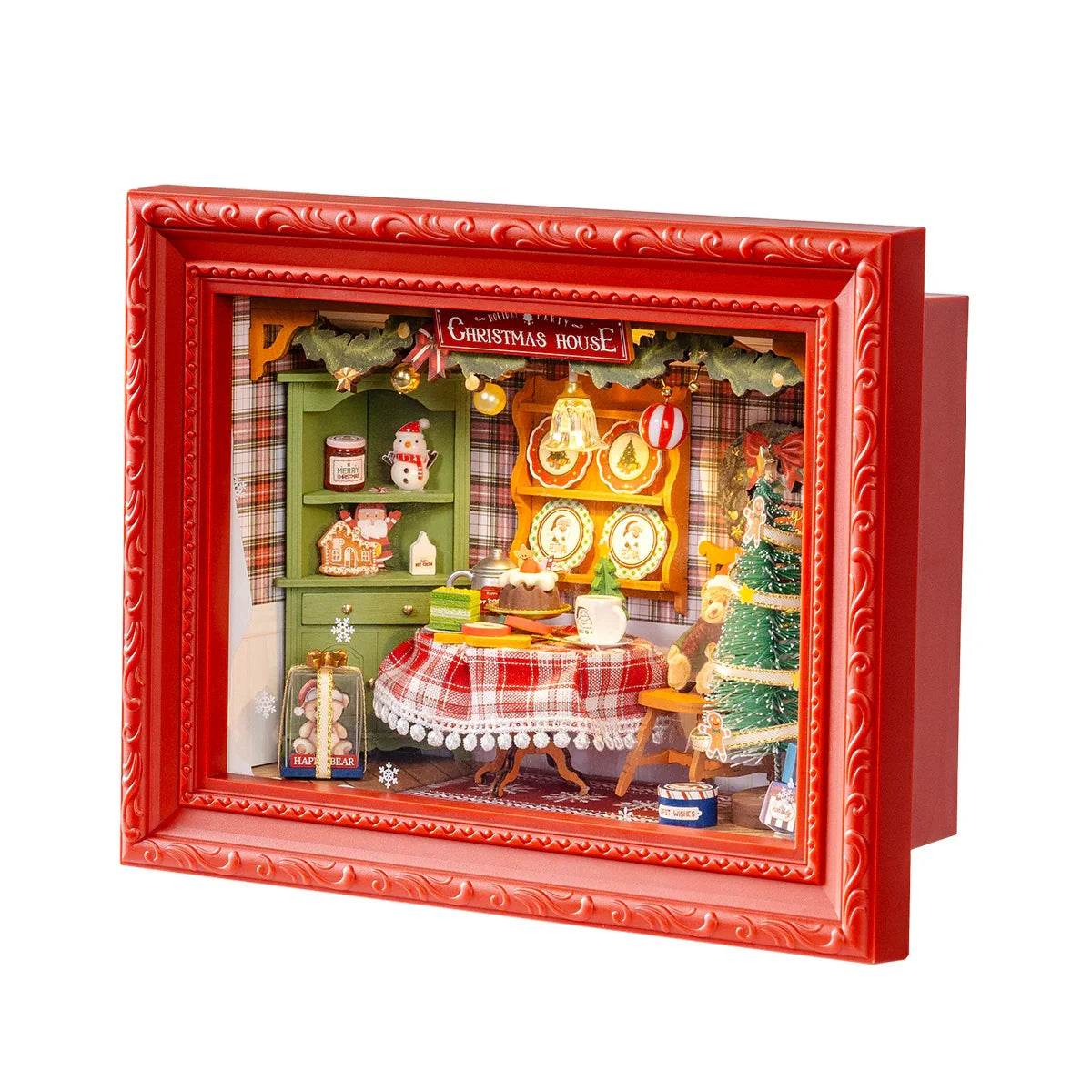 Rolife Christmas Eve Party 3D LED Diorama Snap Together Wooden Puzzle Kit for Wall Tabletop Festive Home Decor Gift for Adults
