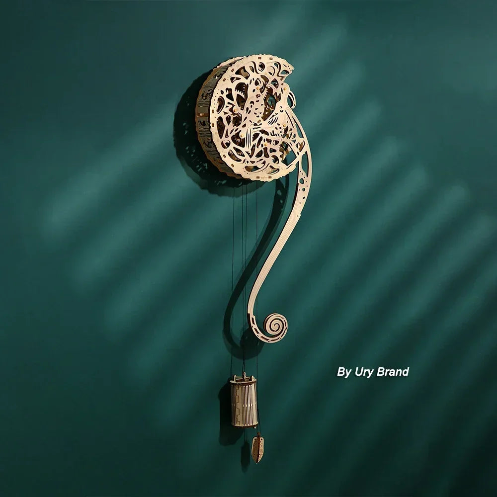 URY DIY 3D Wooden Puzzle Owl Wall Clock Mechanical Model Building Retro Style Pendulum Assembly Home Decoration for Kids Gifts