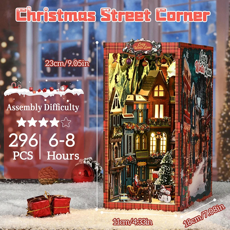 New Christmas Street Corner Book Nook DIY Kit - Bookend Model House, Handcrafted Assembly, Creative Gift Christmas Black Friday