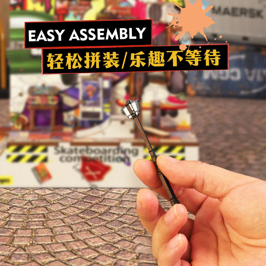 Dynamic Skatepark Diorama Kit - Action-Packed 3D Wooden Bookend, Unique DIY Model for Home Decor and Collection