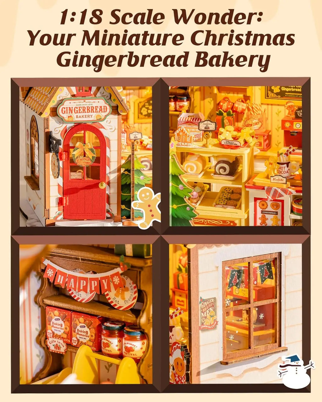 Robotime Rolife DIY Miniature House Kit Christmas Gingerbread House 250-Piece Model Kit Dolls House for Teens Adults No Glue