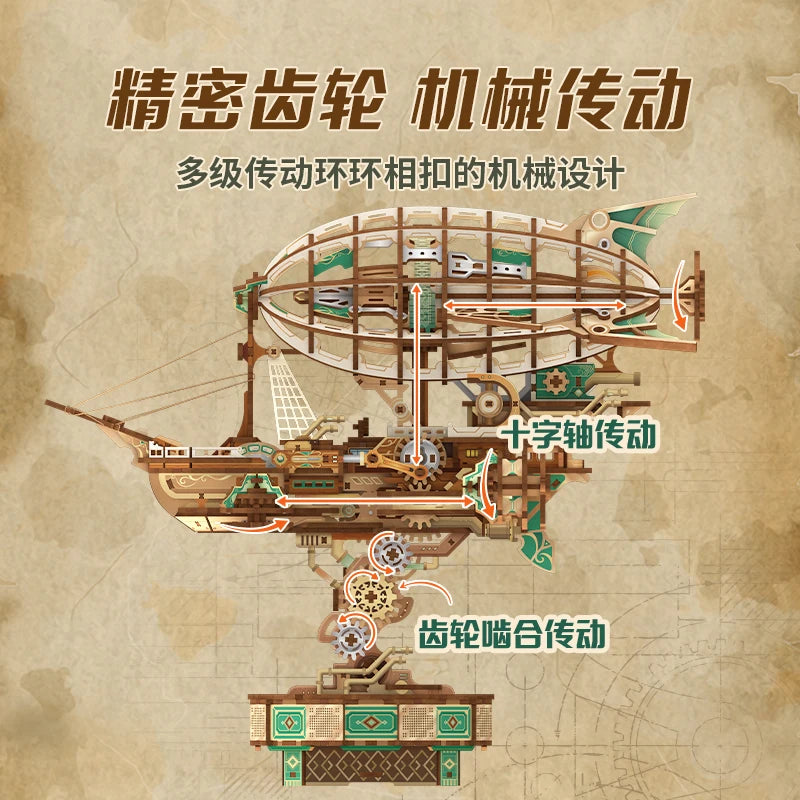 Tonecheer Fantasy Spaceship Boat Building Block Diorama Model Kit 3D Wooden Puzzle Wooden Birthday Gift Toy Dollhouse Decoration