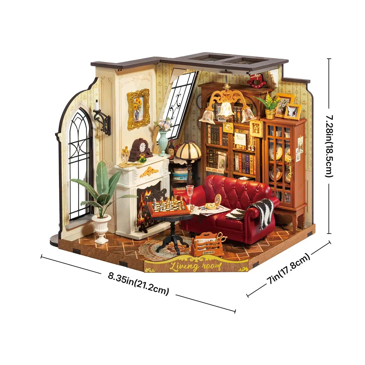 Robotime Rolife Catherine's Living Room DIY Miniature House Kit Wooden Dollhouse Model Building Kit With LED and Furniture DG175