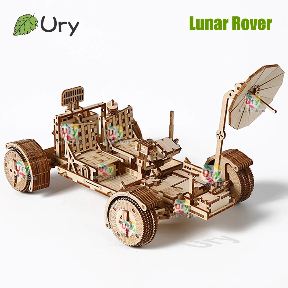 Ury 3D Wooden Puzzle Truck Lunar Rover Space Car Movable Retro Exploration Vehicle Assembly Model DIY Decoration Gift for Kids