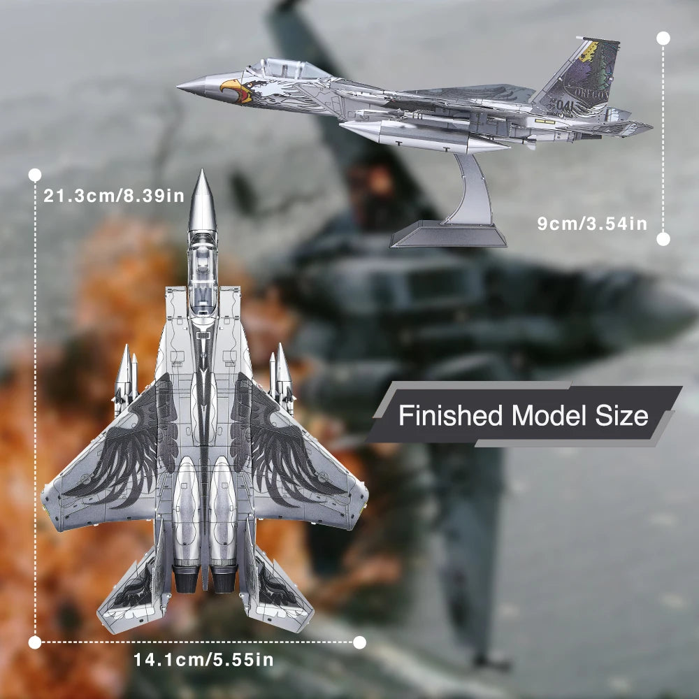 Piececool 3D Metal Puzzles F-15 Fighter Assembly Model Kits for Adult DIY Fighter Aircraft Jigsaw for Collection Birthday Gifts