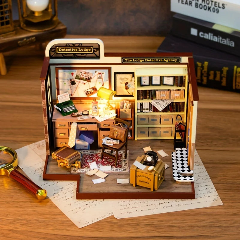 Magic Detective Agency DIY Miniature House 3D Wooden Model Kit, Creative Birthday & Christmas Gift Black Friday