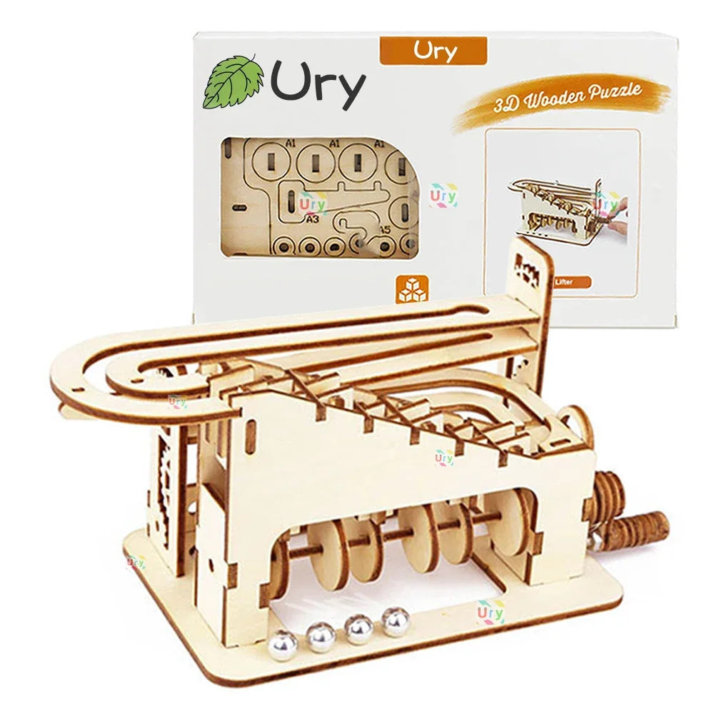 Ury 3D Wooden Puzzle Mini Marble Run Set DIY Mechanical Track Manual Model Building Block Kits Assembly Toy Gift for Teens Adult