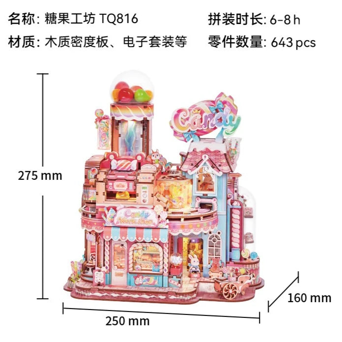 Tonecheer Candy Workshop Christmas DIY Wooden Puzzle Dollhouse Diorama Transmission Model Kit 3D Wooden Decoration Birthday Gift