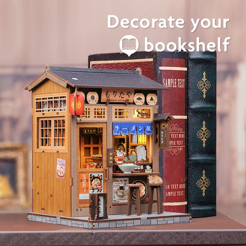 CUTEBEE Book Nook Kit DIY Doll House with LED Light Bookshelf Insert Amazing Gift for Child Morita-Ya Japanese Style