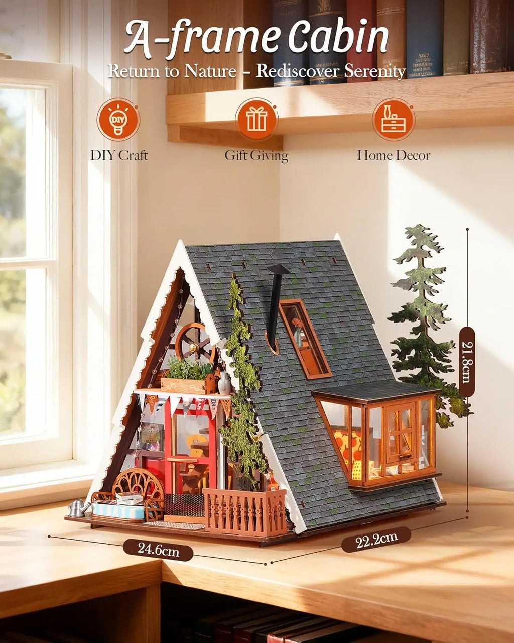 Robotime Rolife DIY Miniature House Kit A-Frame Cabin 3D Wooden Puzzle Tiny House with Openable Skylight for Teens & Adults