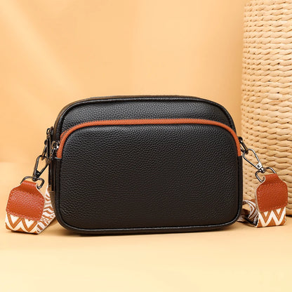Genuine Leather Women Shoulder Bag Wide Strap Solid Color Crossbody Bags Luxury Design Handbags Mobile Phone Bag bolsa feminina