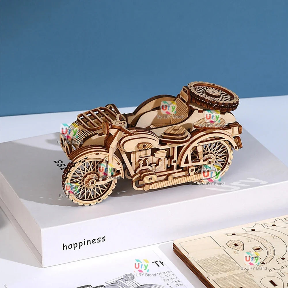 3D Wooden Puzzle Motorboat Three Wheels Motorcycle Jigsaw Child Montessori Educational DIY Models Toys Gift for Adults Boys
