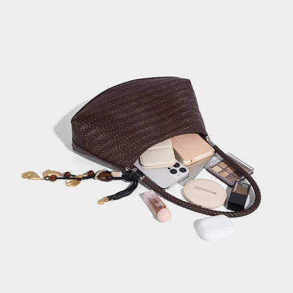 Handmade Weave PU Drawstring Tote Bags For Women Luxury Designer Handbags Purse 2025 New Vintage With Inner Pocket Shoulder