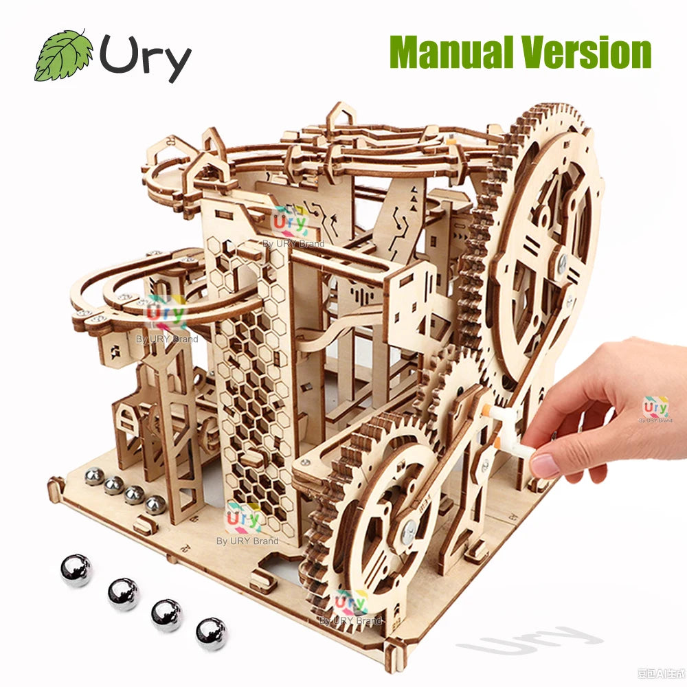 Ury 3D Wooden Puzzle Marble Run Set Track Device Mechanical Manual Model Science High Difficulty Maze Ball Assembly Toy for Boys