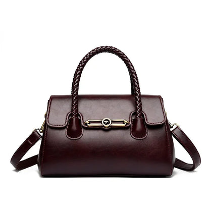 Retro High Quality Oil Leather Women Top-handle Shoulder Bags Vintage Casual Totes Latest Trendy Lock Designer Handbag Small