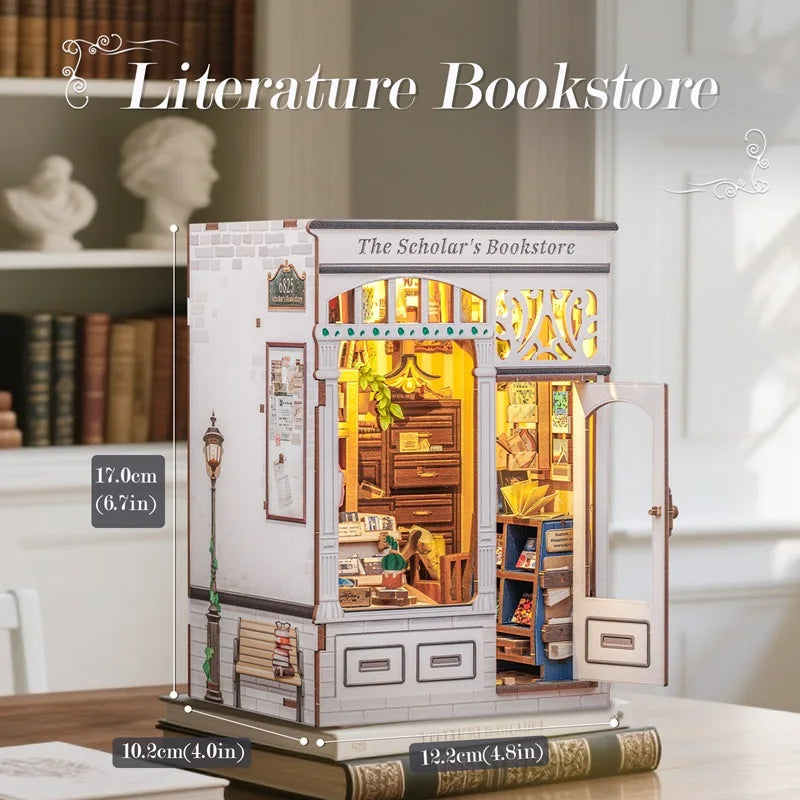 CUTEBEE DIY Book Nook Kit Wooden Bookstore Dollhouse with Light Miniature House Model for Bookshelf Creative Christmas Gift Idea