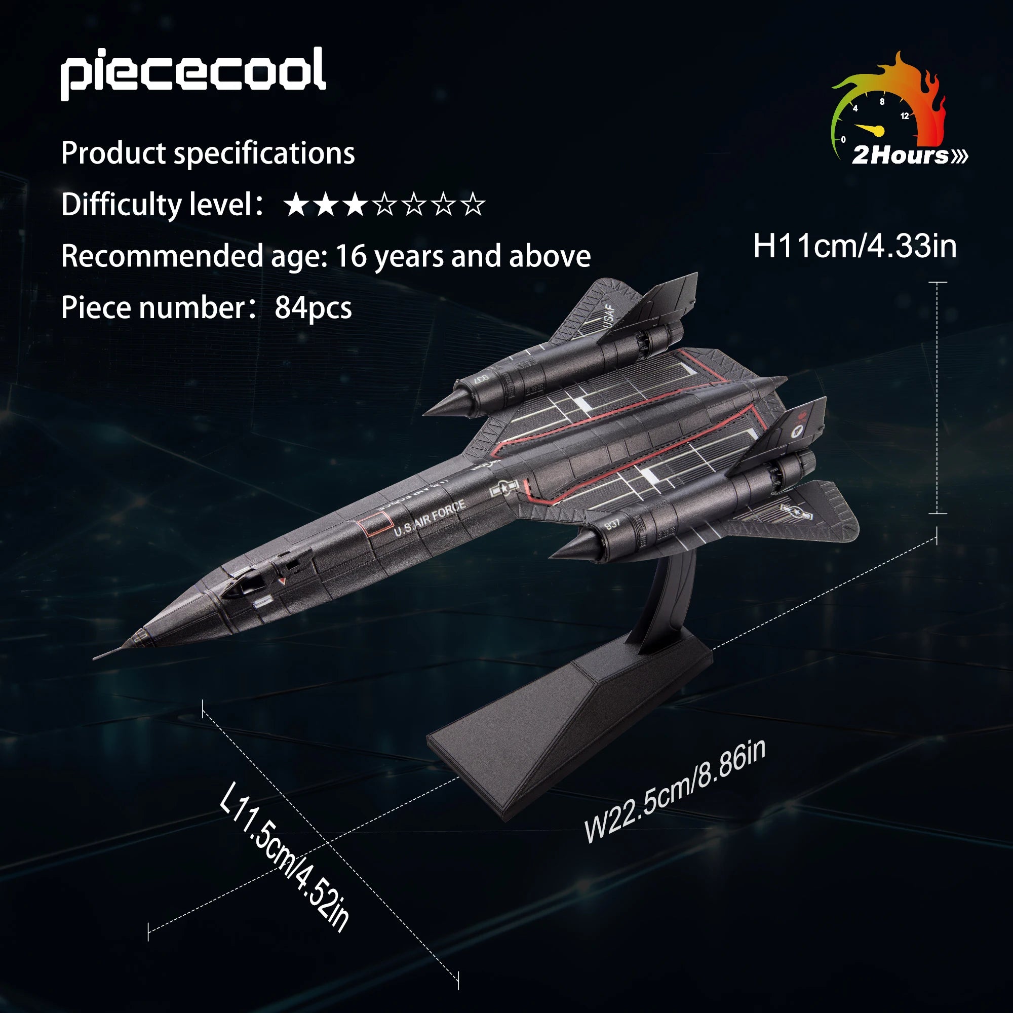Piececool 3D Metal Puzzles Blackbird Reconnaissance Aircraft Assembly Model Kits Jigsaw DIY Toys for Adult
