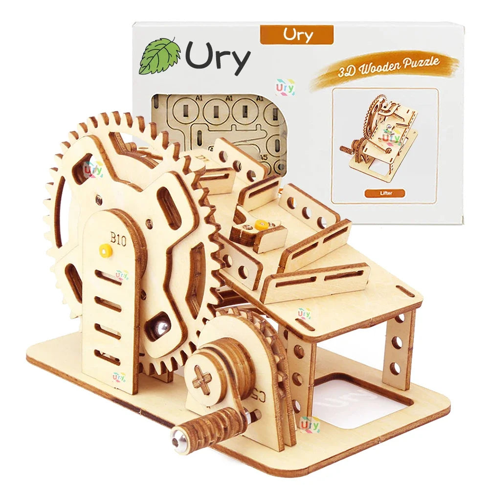 Ury 3D Wooden Puzzle Mini Marble Run Set DIY Mechanical Track Manual Model Building Block Kits Assembly Toy Gift for Teens Adult